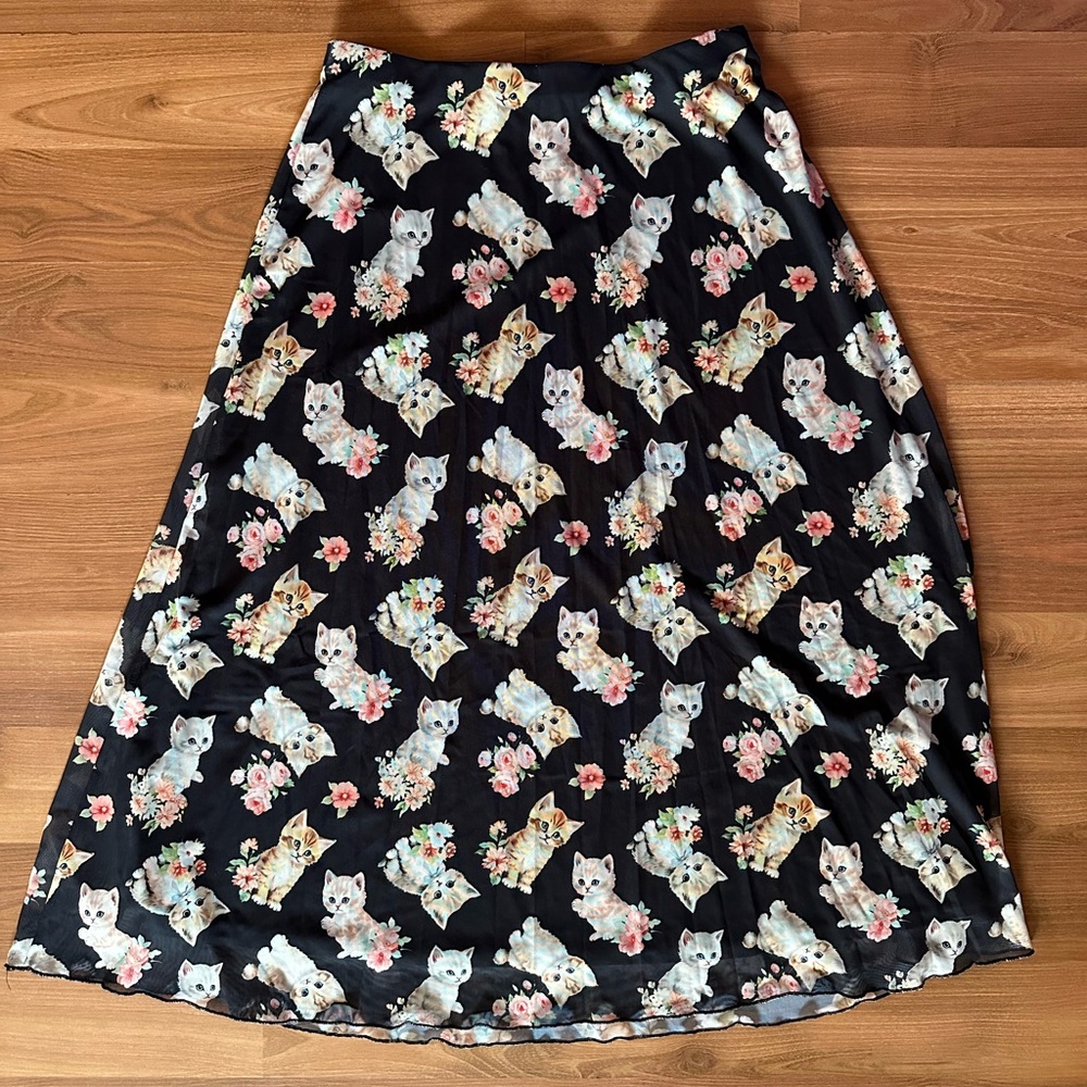 Hot Topic Sweet Society Kittens Mesh Midi Skirt